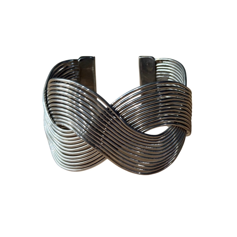 Silver Tone Multi Strand Wire Cuff Bracelet Infinity Criss Cross‎ Wide Statement